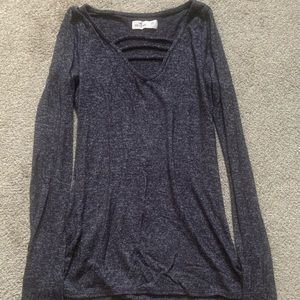 Grey Hollister long sleeve top with v cut out size XS